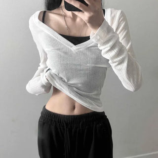 See-through Slim Fit Plain Long Sleeve T-shirt