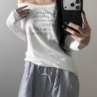 Lettering Print Loose Fit Long Sleeve T-shirt