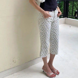 Cotton Flower Capri Pants