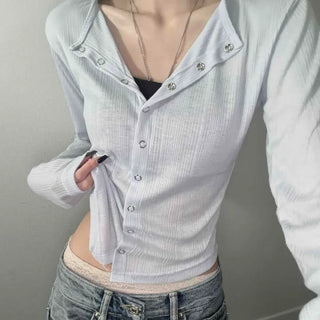 Snap Button-Down Slim Fit Plain Long Sleeve Cardigan