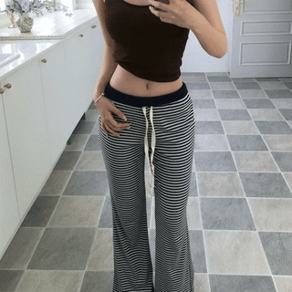 Y2K Striped Low-Rise Bootcut Pants / Elastic Waist Daily Training Pants Tracksuit Vintage Low-Waist Striped Pants Pants