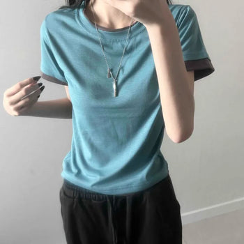 Odew Round Color Block Layered Short Sleeve T-shirt