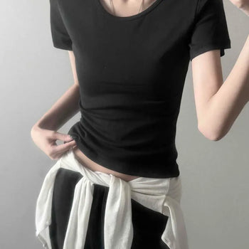 Cotton Modal Slim Fit Crop Short Sleeve T-shirt