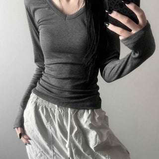 Vivid V-Neck Slim Long Sleeve T-Shirt