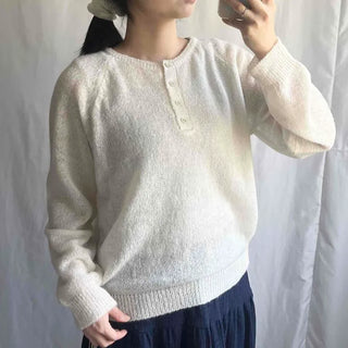Henley Neck Button Layered Loose Fit Knit Long Sleeve T-shirt