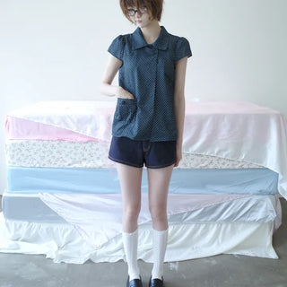 Mumu Dot Pocket Collar Blouse