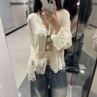 [Sal-A-T-Item..] Crease See-through Dot Cardigan