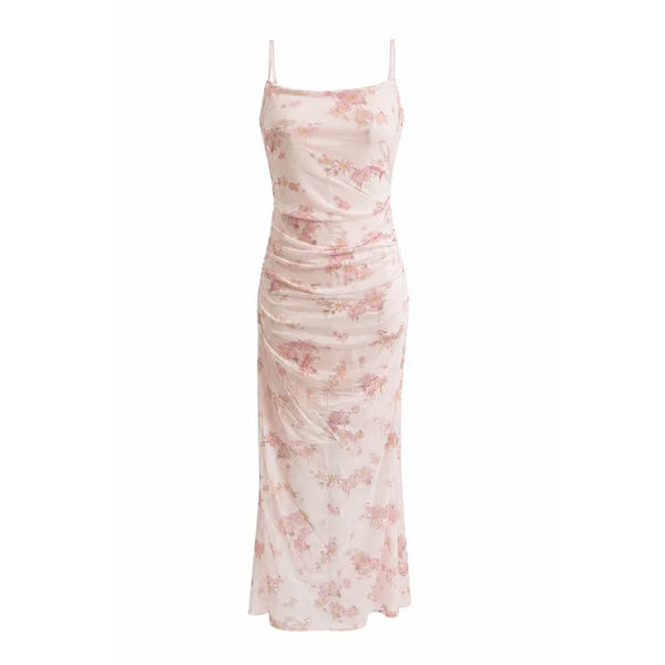 Pink Blossom Mesh Overlay Floral Dress #01