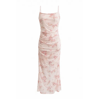 Pink Blossom Mesh Overlay Floral Dress #01