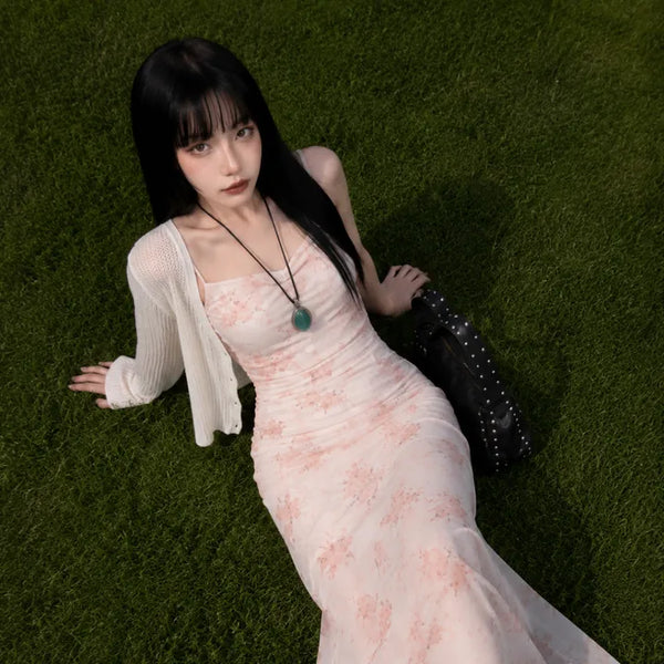 Pink Blossom Mesh Overlay Floral Dress #02