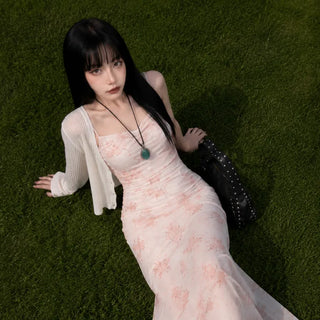 Pink Blossom Mesh Overlay Floral Dress #02
