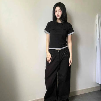 End color block layered short sleeve T-shirt