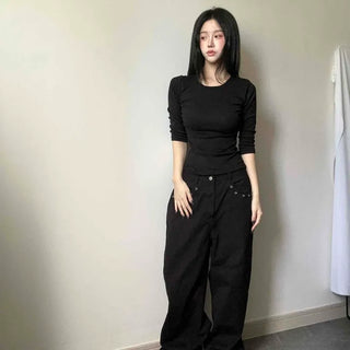 Slow Side Shirring Slim 3/4 Sleeve T-shirt