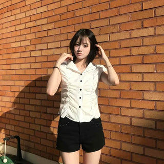 Studded Cotton High-Waisted Slim Shorts