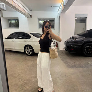 Balen Elastic Waist Pants  Lace Pants Cropped Pants