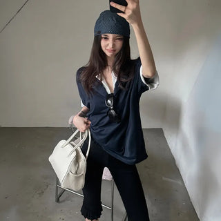 Button Henley Neck Short Sleeve T-shirt