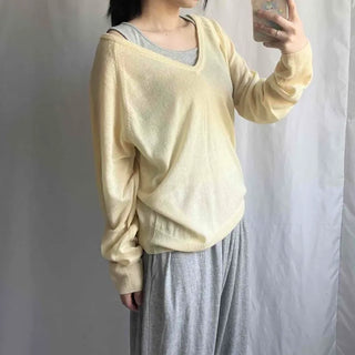 Deep V-Neck See-through Loose Fit Long Sleeve Knit