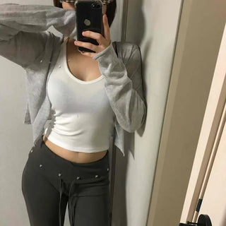Open Shawl V-Neck Button See-through Delicate Fit Crop Knit Cardigan