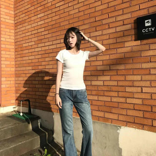 Low-Rise Washed Bootcut Jeans