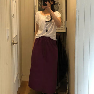 Village Color Loose Fit Slit String Maxi Skirt