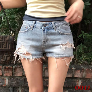 Niros Lace Raw Denim Shorts