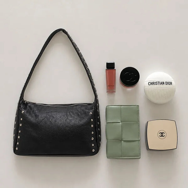 Edge Studded Black Shoulder Bag