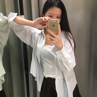 Striped Cotton Button Oversized Shirt
