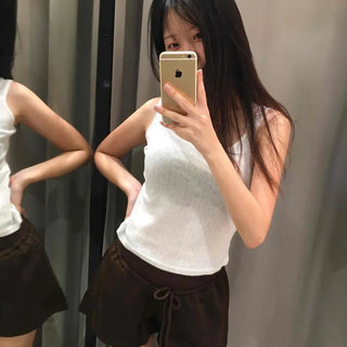Cotton Tracksuit Elastic Folding Mid-Rise A-Line Shorts