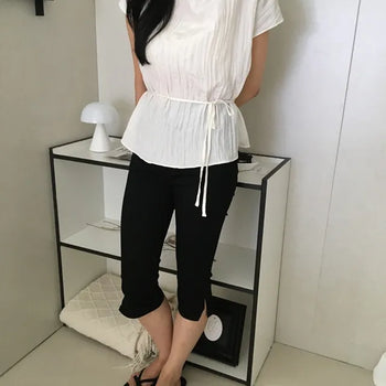 Slit Basic Capri Pants