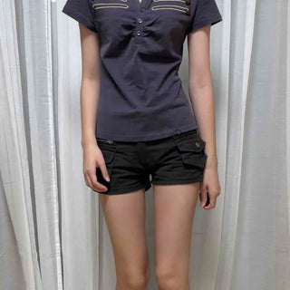 V-Neck Napoleon Button Slim Fit Short Sleeve T-Shirt