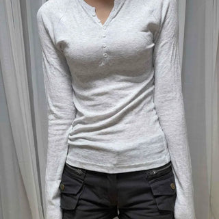 Henley Neck Button Slim Fit Long Sleeve T-shirt
