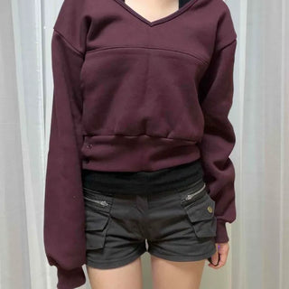 Oversized Cropped Fleece-Lined Long Sleeve Pocket Hoodie