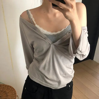 Shader Button Linen Knit Linen Knit/Delicate Fit/Loose Fit Knit/Daily Look/Plus Size/Delicate Fit Knit/Oversized Knit/V-Neck