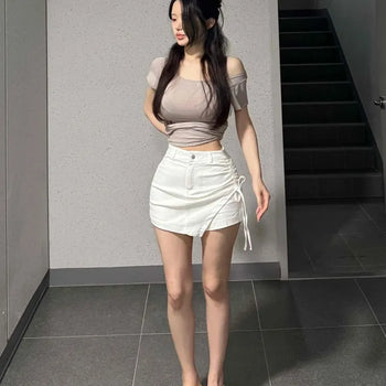Limited High-Waisted Shirred Wrap Mini Skirt Pants