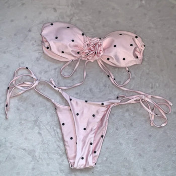Piece Cover-up  Silk Rose Halter Dot Bikini