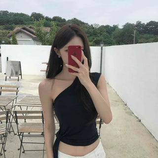Softy One-Shoulder Asymmetrical Strap Crop Top