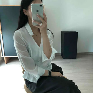 Loewe See-through V-Cut Collar Belted Blouse