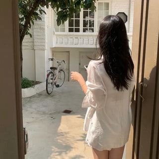 Deepny Linen Loose Fit Shirt + Elastic Waist Shorts Set
