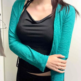 Modal Ribbed Thin See-through Delicate Fit Open Crop Cardigan