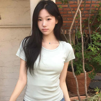 Soft Stretch Cotton Round Neck Slim Fit Crop Short Sleeve Tee