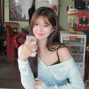 Deep V-Neck See-through Loose Fit Layered Long Sleeve T-shirt