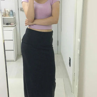 Folding High-Waisted Slim Fit Spandex Long Skirt