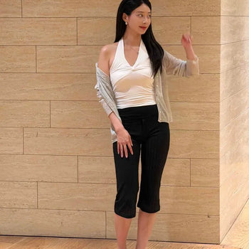 High-Waisted Elastic Roll-Up Slim Stretch Shorts