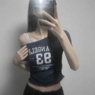 Lettering Shirred Built-in Cap Crop Layered Short Sleeve T-shirt