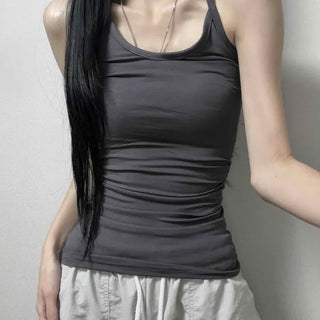 Halter Neck Ring Shirring Close-fitting Non-see-through Slim Fit Sleeveless