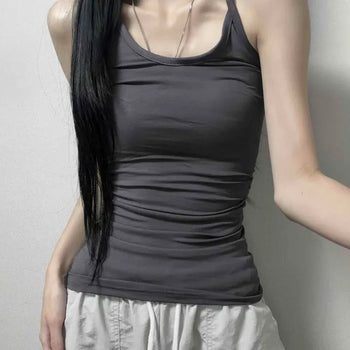 Halter Neck Ring Shirring Close-fitting Non-see-through Slim Fit Sleeveless