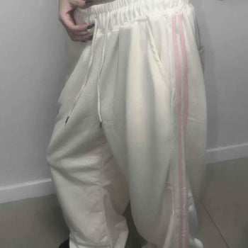 Jersey Double-Line Drawstring Elastic Wide Long Pants