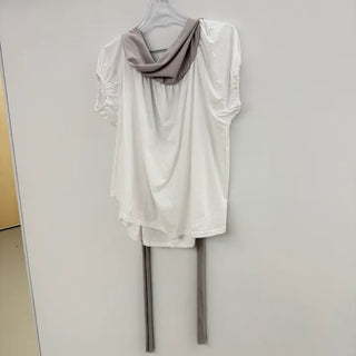 Marend Off Two-Way Back Tie Short Sleeve Loose Fit Blouse