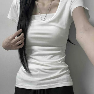 Modal Cotton Slim Fit Cinched Waist Basic Short Sleeve T-shirt