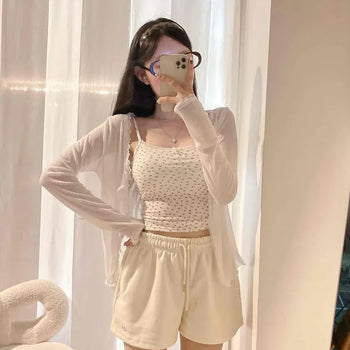 Ribbed Round Neck Lace Button Delicate Fit Cardigan